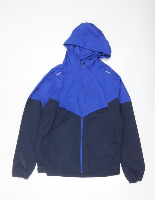Nike Men's Blue Running Windbreaker Jacket S Hooded Lightweight