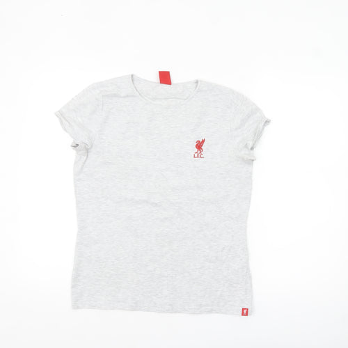 L.F.C. Women's Grey Embroidered Crew Neck Cotton T-Shirt Size 10