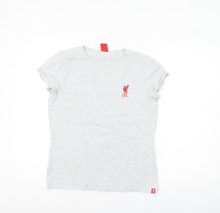 L.F.C. Women's Grey Embroidered Crew Neck Cotton T-Shirt Size 10