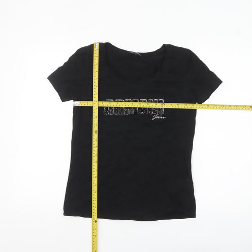 Armani Jeans Women's Black Sequin Logo Slim Fit T-Shirt Size 14