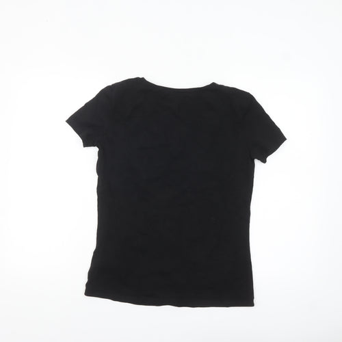 Armani Jeans Women's Black Sequin Logo Slim Fit T-Shirt Size 14