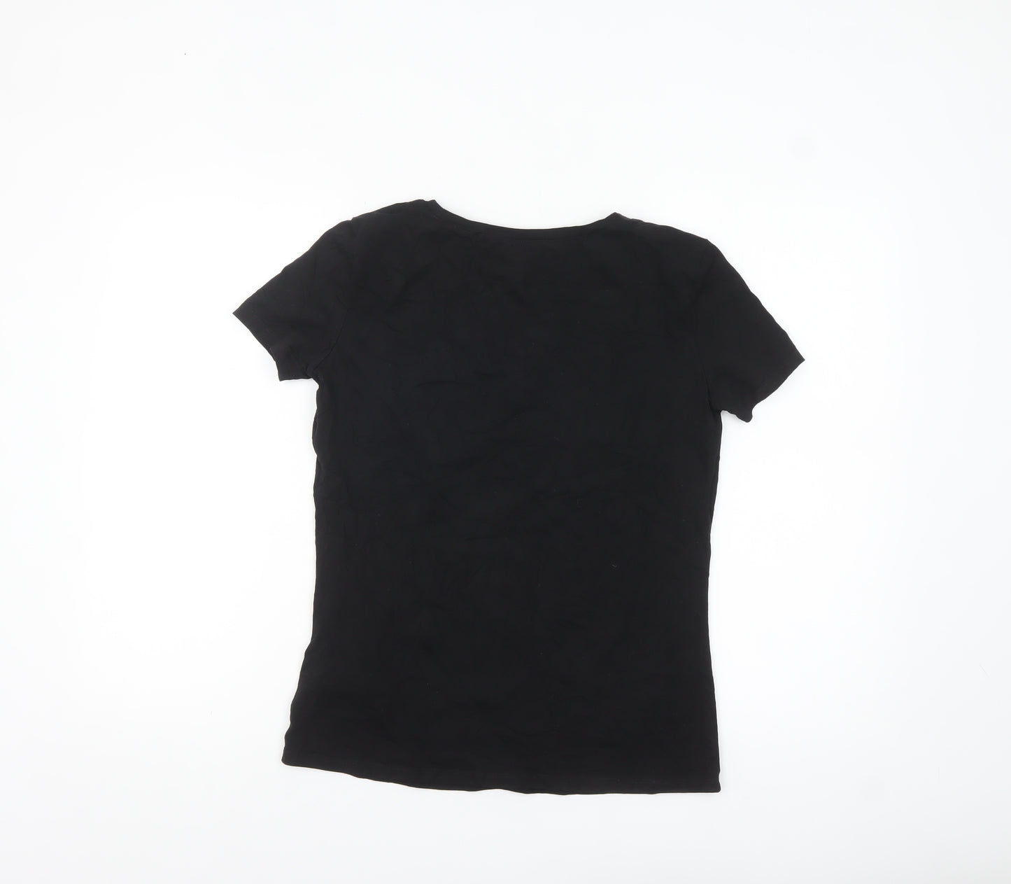 Armani Jeans Women's Black Sequin Logo Slim Fit T-Shirt Size 14