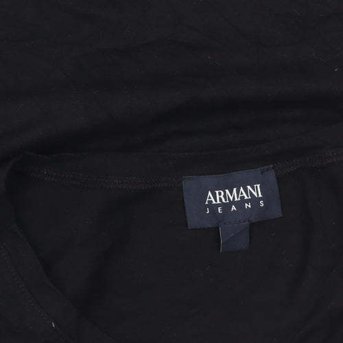 Armani Jeans Women's Black Sequin Logo Slim Fit T-Shirt Size 14