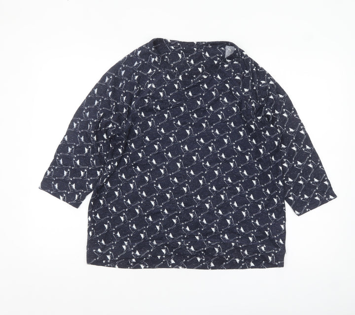 Marks and Spencer Womens Blue Animal Print 3/4 Sleeve Jersey T-Shirt Size 14