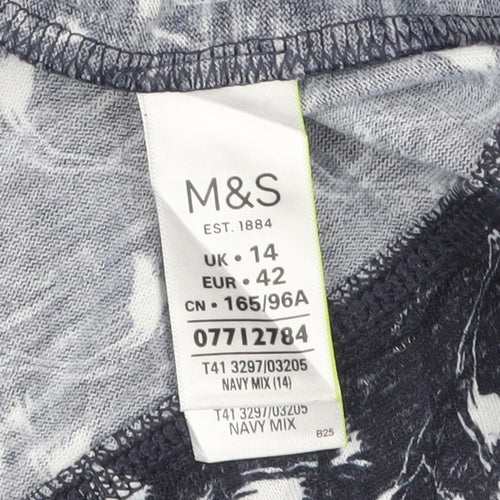 Marks and Spencer Womens Blue Animal Print 3/4 Sleeve Jersey T-Shirt Size 14
