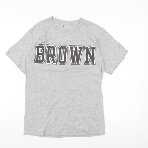 Champion Men's Grey Crew Neck Brown University Graphic T-Shirt Size S