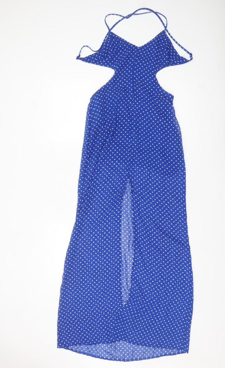 Nasty Gal Women's Blue Polka Dot Cut Out Slip Dress Size S