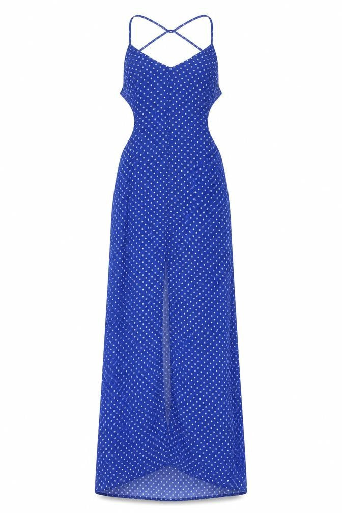 Nasty Gal Women's Blue Polka Dot Cut Out Slip Dress Size S