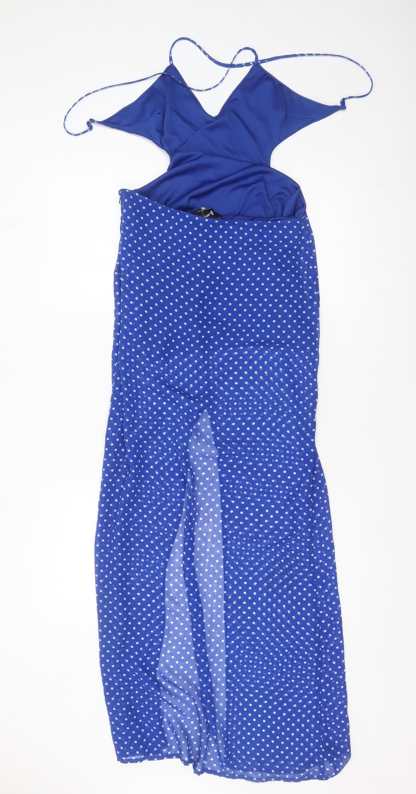 Nasty Gal Women's Blue Polka Dot Cut Out Slip Dress Size S