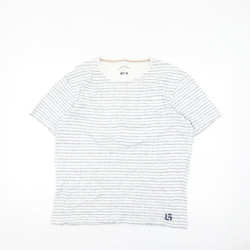 Life & Glory Men's White Striped Cotton Crew Neck T-Shirt - Size L