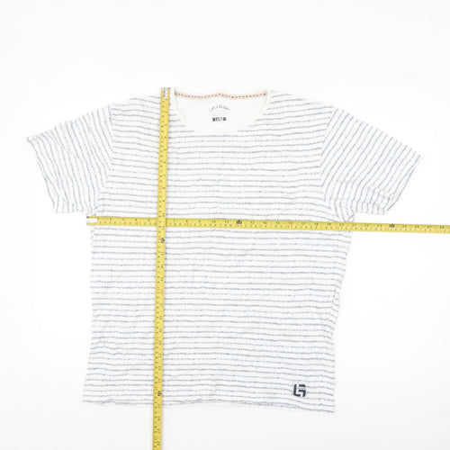 Life & Glory Men's White Striped Cotton Crew Neck T-Shirt - Size L