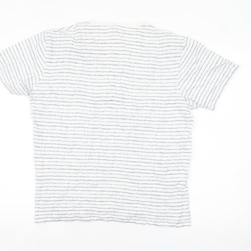 Life & Glory Men's White Striped Cotton Crew Neck T-Shirt - Size L