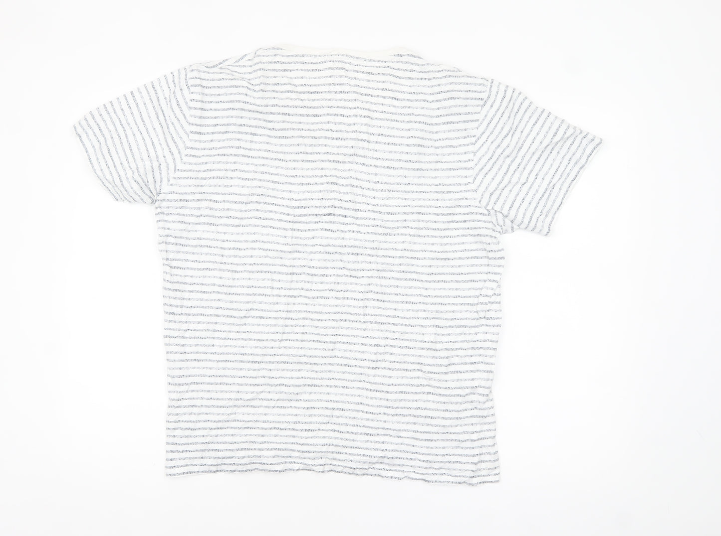 Life & Glory Men's White Striped Cotton Crew Neck T-Shirt - Size L