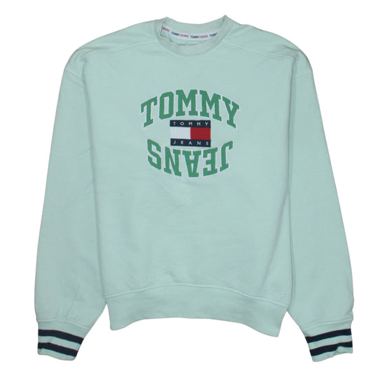 Tommy Jeans Womens Mint Green Small Pullover Sweatshirt Crew Neck Cotton