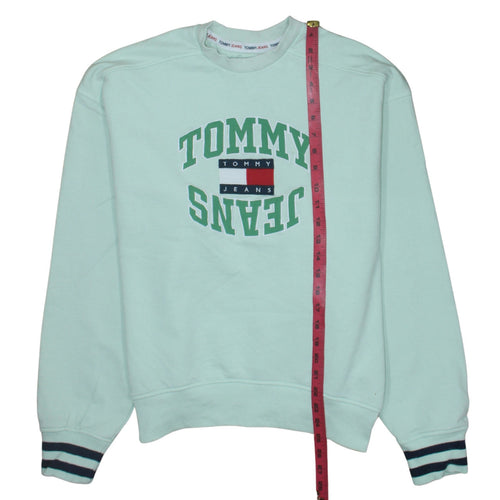 Tommy Jeans Womens Mint Green Small Pullover Sweatshirt Crew Neck Cotton