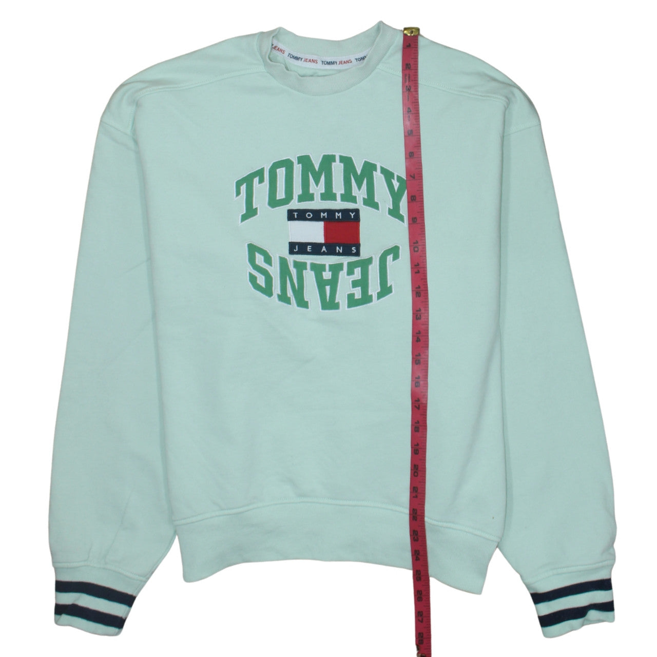 Tommy Jeans Womens Mint Green Small Pullover Sweatshirt Crew Neck Cotton