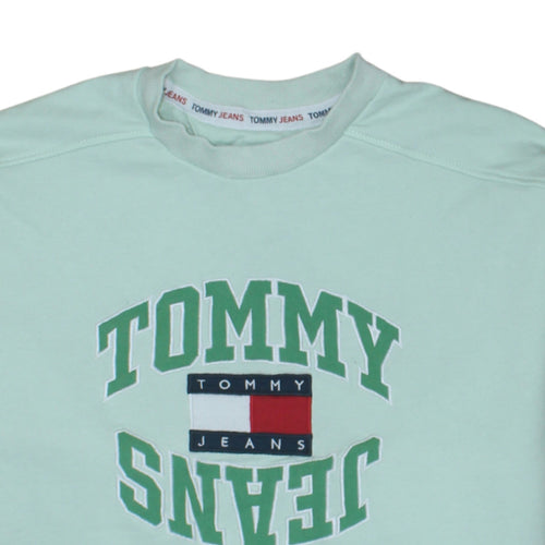 Tommy Jeans Womens Mint Green Small Pullover Sweatshirt Crew Neck Cotton