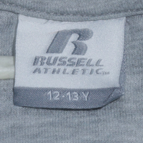 Russell Athletic Boys Grey Full Zip Hoodie 12-13 Years Fleece Sweatshirt