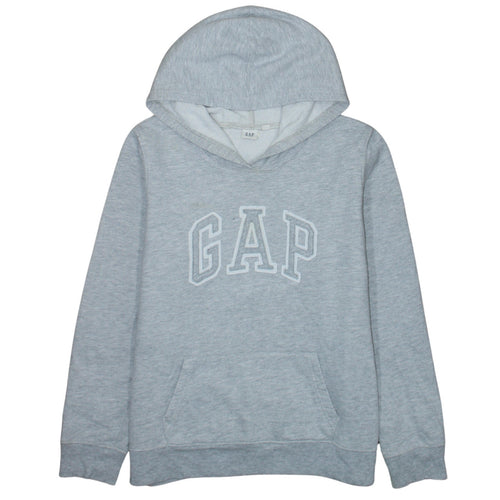GAP Women Grey Pullover Hoodie L Logo Cotton Blend Casual