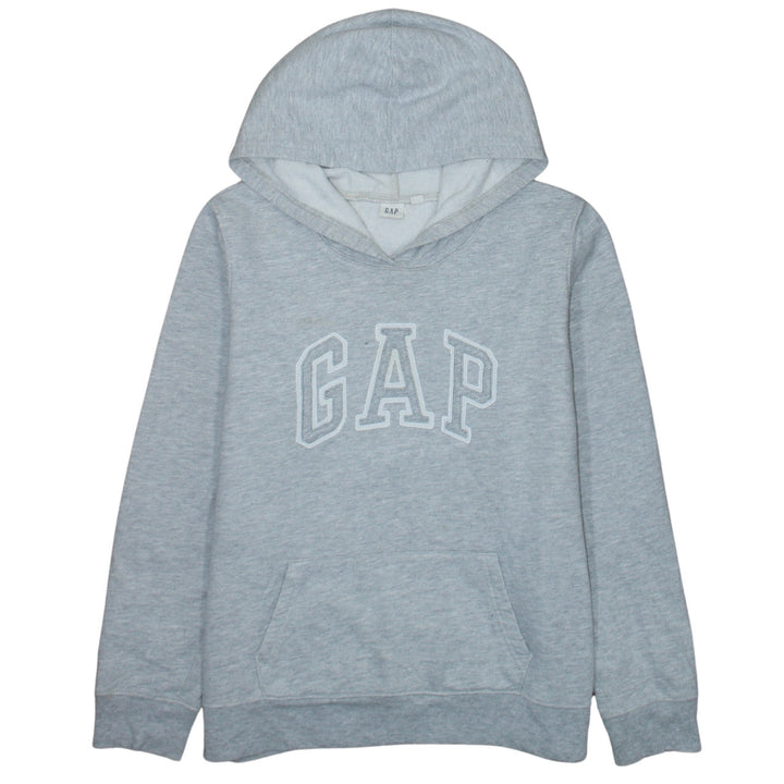 GAP Women Grey Pullover Hoodie L Logo Cotton Blend Casual