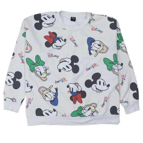 Disney Women White Multicoloured XL Pullover Sweatshirt with Mickey & Friends Print