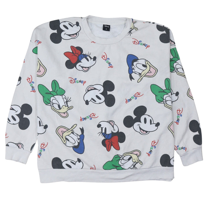 Disney Women White Multicoloured XL Pullover Sweatshirt with Mickey & Friends Print