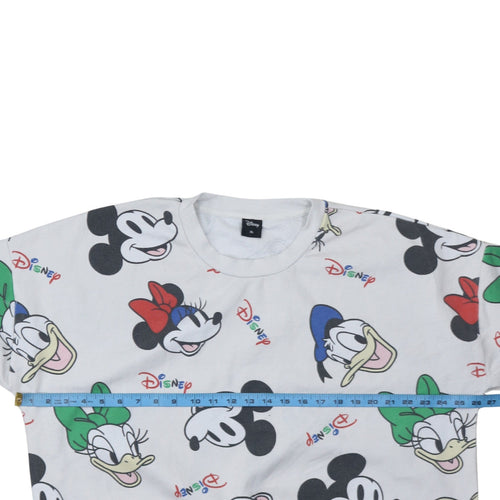 Disney Women White Multicoloured XL Pullover Sweatshirt with Mickey & Friends Print