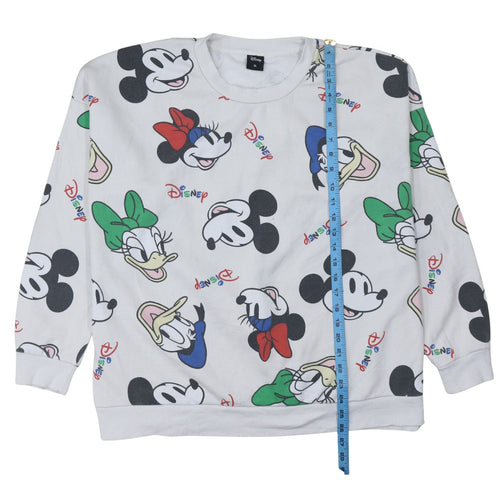 Disney Women White Multicoloured XL Pullover Sweatshirt with Mickey & Friends Print
