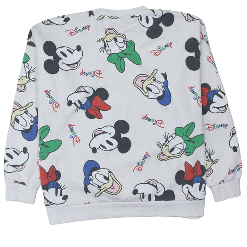 Disney Women White Multicoloured XL Pullover Sweatshirt with Mickey & Friends Print