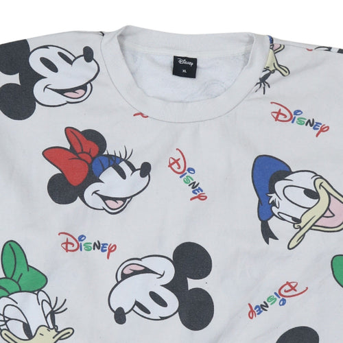 Disney Women White Multicoloured XL Pullover Sweatshirt with Mickey & Friends Print