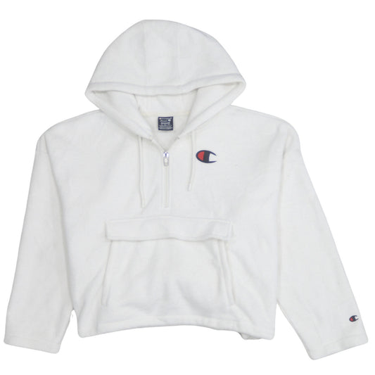 Champion Women's White Medium 1/2 Zip Hooded Fleece Sweatshirt