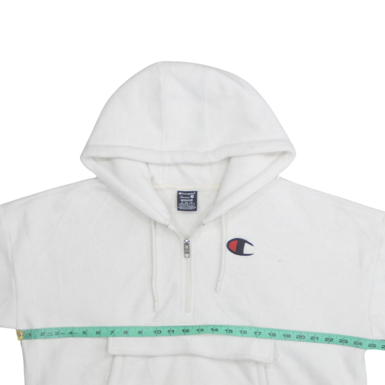 Champion Women's White Medium 1/2 Zip Hooded Fleece Sweatshirt
