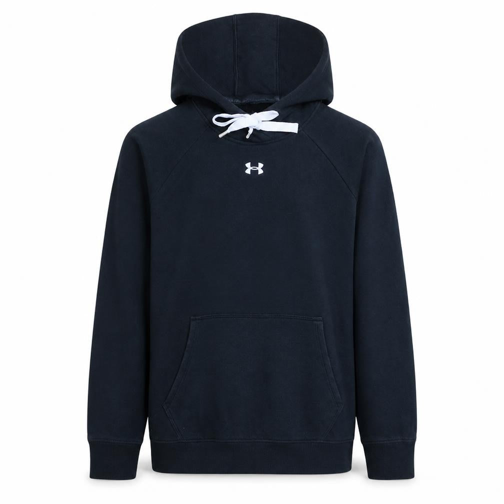 Front view of Under Armour Men's Black Pullover Hoodie M Relaxed Fit Fleece
