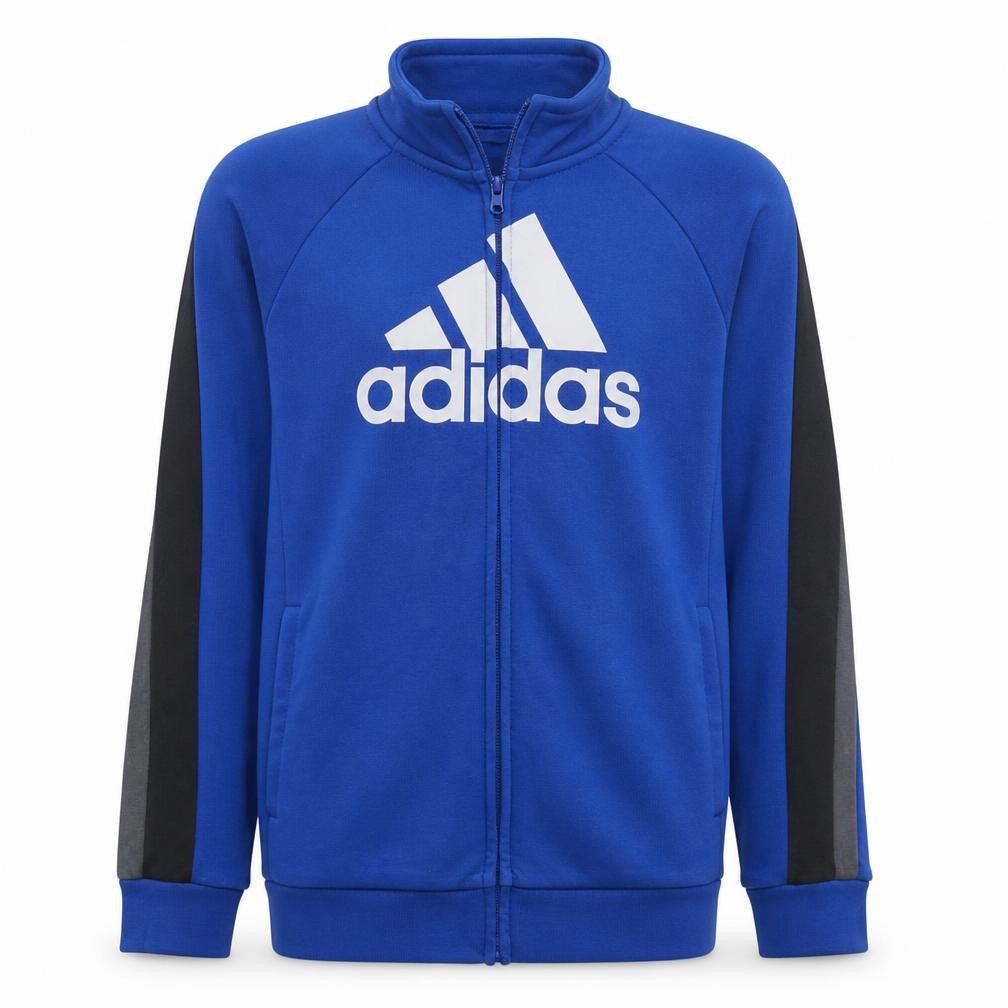 Front view of Adidas boys’ blue track jacket 15-16 years full zip activewear top