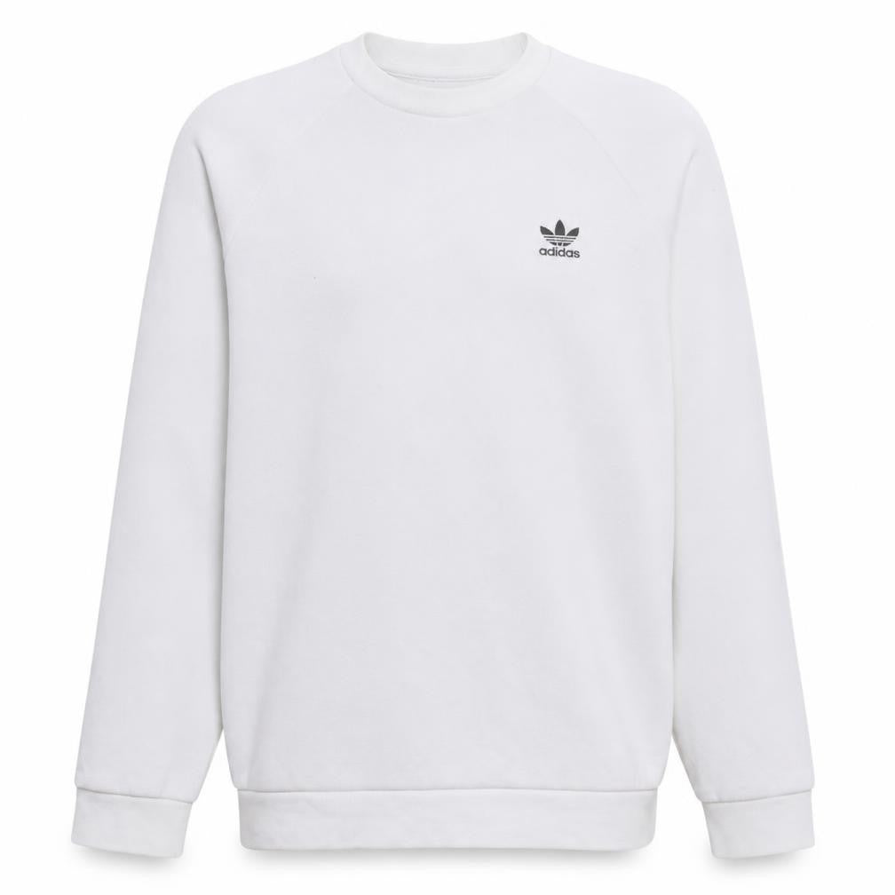 Front view of adidas Men's White Crew Neck Pullover Sweatshirt, size S