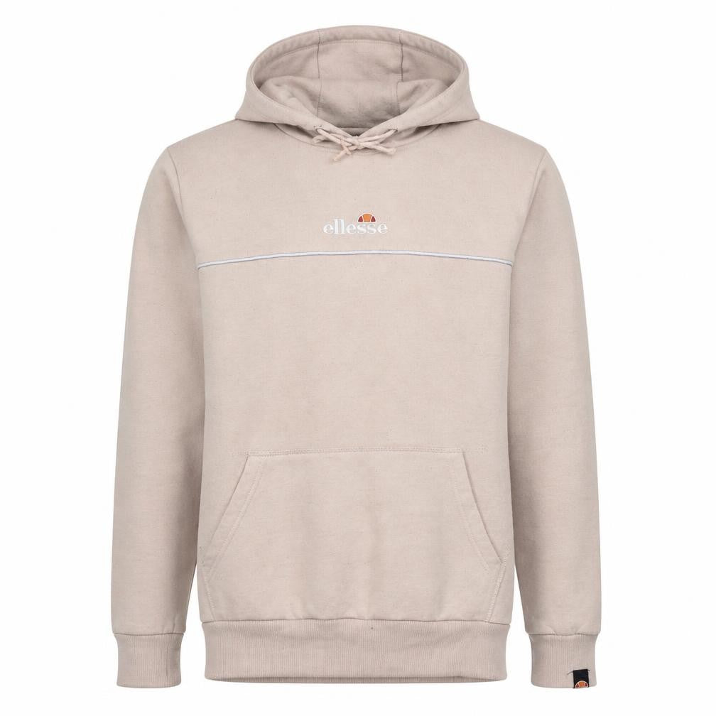 Front view of Ellesse Men's Beige Pullover Hoodie L Embroidered Logo Fleece