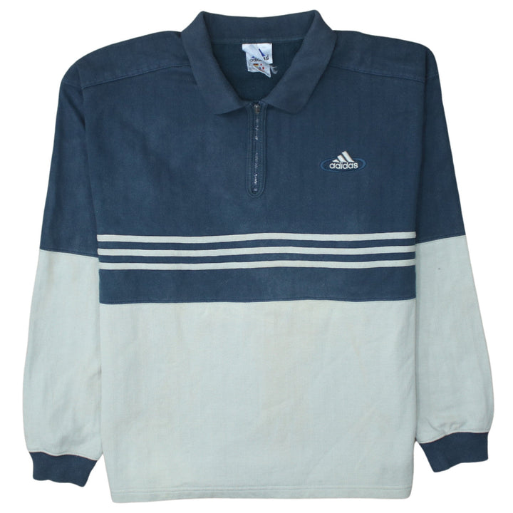Adidas Men’s Blue Striped 1/4 Zip Collared Sweatshirt Size L