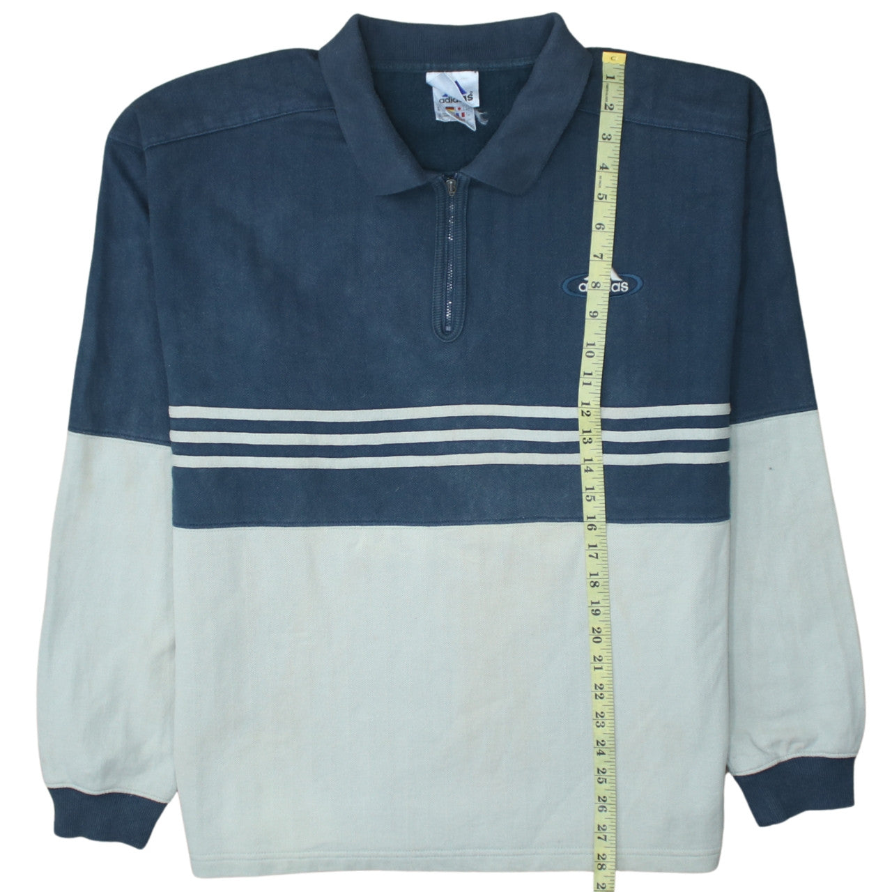 Adidas Men’s Blue Striped 1/4 Zip Collared Sweatshirt Size L