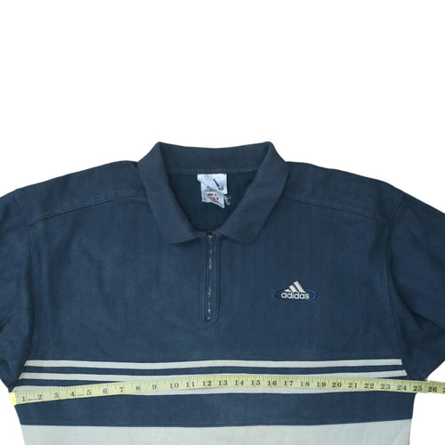 Adidas Men’s Blue Striped 1/4 Zip Collared Sweatshirt Size L