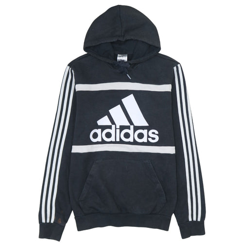 Adidas Men's Black XS Pullover Graphic Hoodie with Logo Stripes