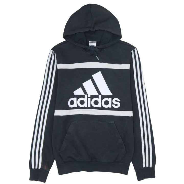 Adidas Men's Black XS Pullover Graphic Hoodie with Logo Stripes