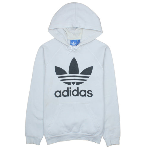 Adidas Men’s White Pullover Hoodie Small Logo Graphic Fleece