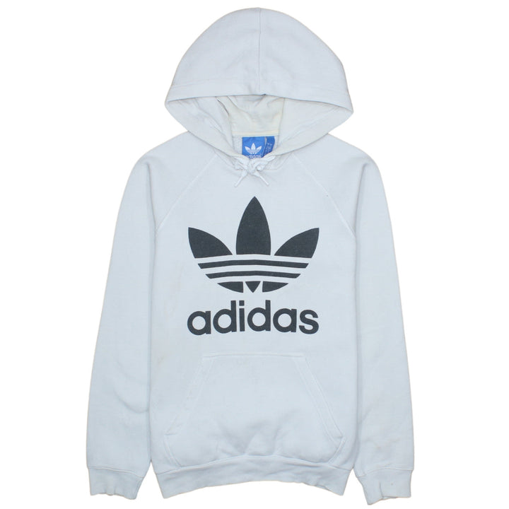 Adidas Men’s White Pullover Hoodie Small Logo Graphic Fleece
