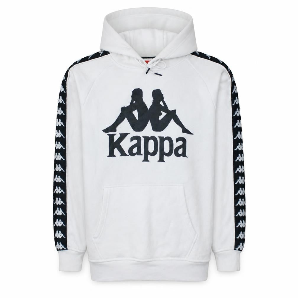 Front view of Kappa Men's White Small Pullover Hoodie with Logo