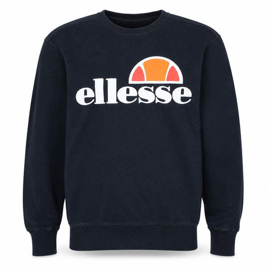Front view of Ellesse Men's Black Small Pullover Sweatshirt Logo Crew Neck