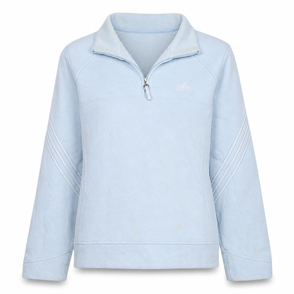 Front view of Adidas Women's Light Blue 1/2 Zip Pullover Sweatshirt UK 10