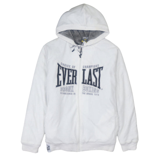 Everlast Mens White Full Zip Hoodie XL Boxing Graphic Fleece Hooded Sweatshirt