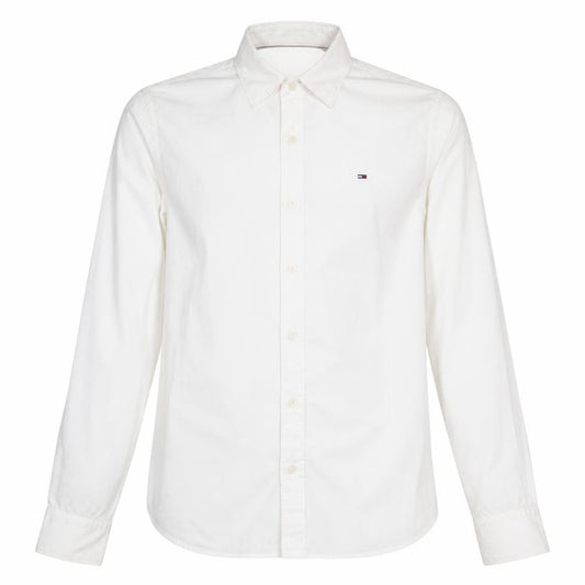 Front view of Hilfiger Denim Men's White Long Sleeve Button-Up Shirt, size S