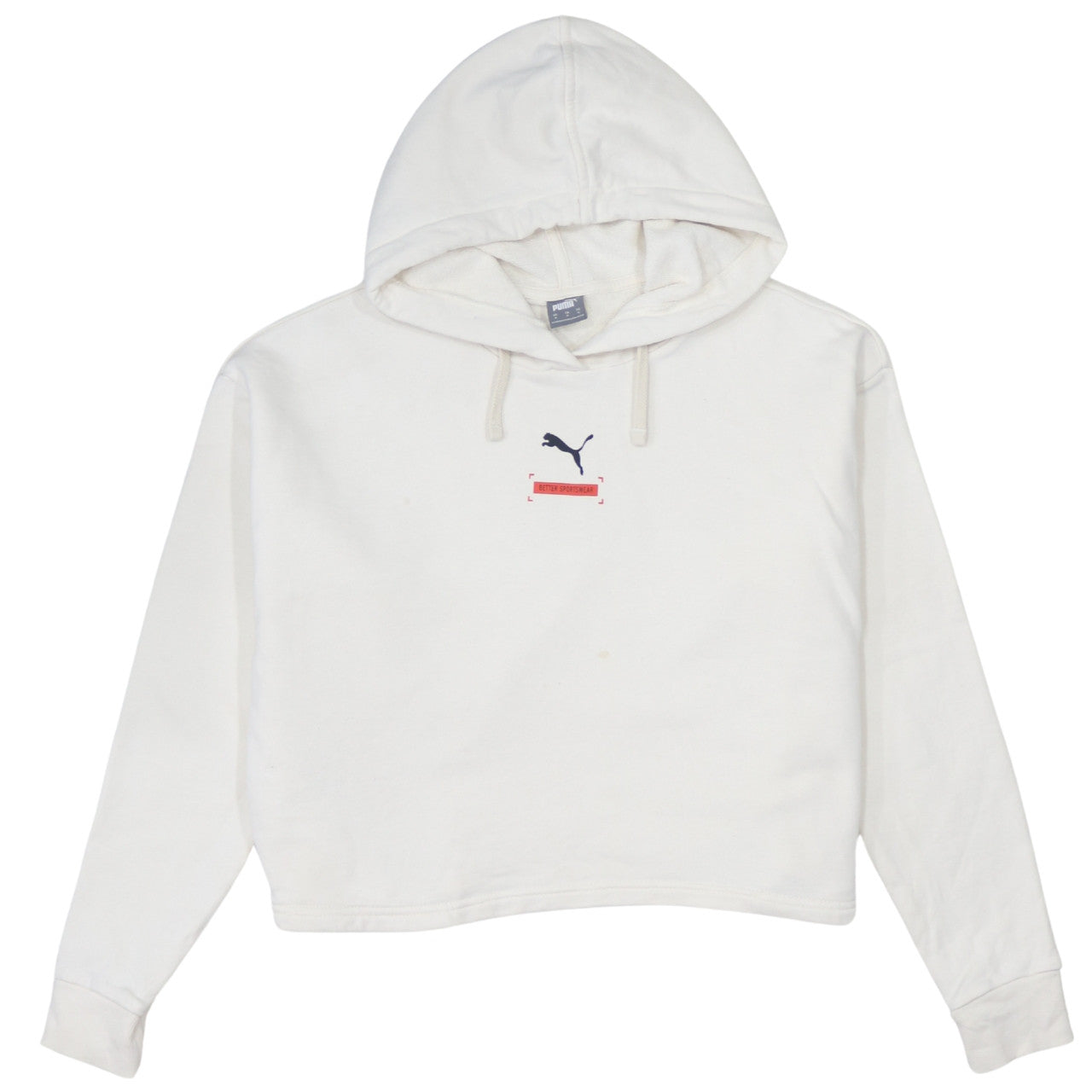 Puma Women White Small Pullover Hoodie Cotton Logo Relaxed Fit