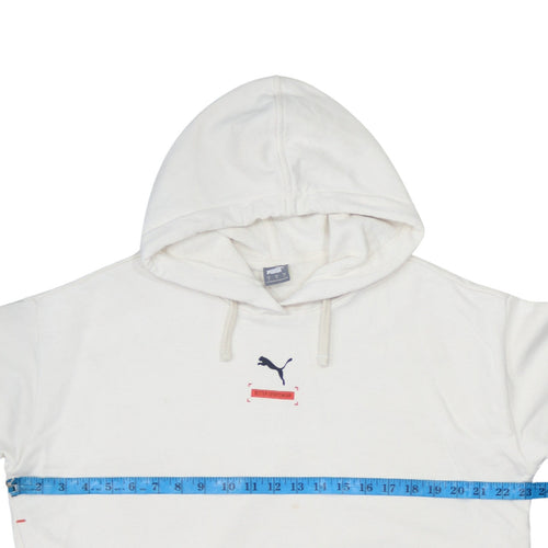 Puma Women White Small Pullover Hoodie Cotton Logo Relaxed Fit